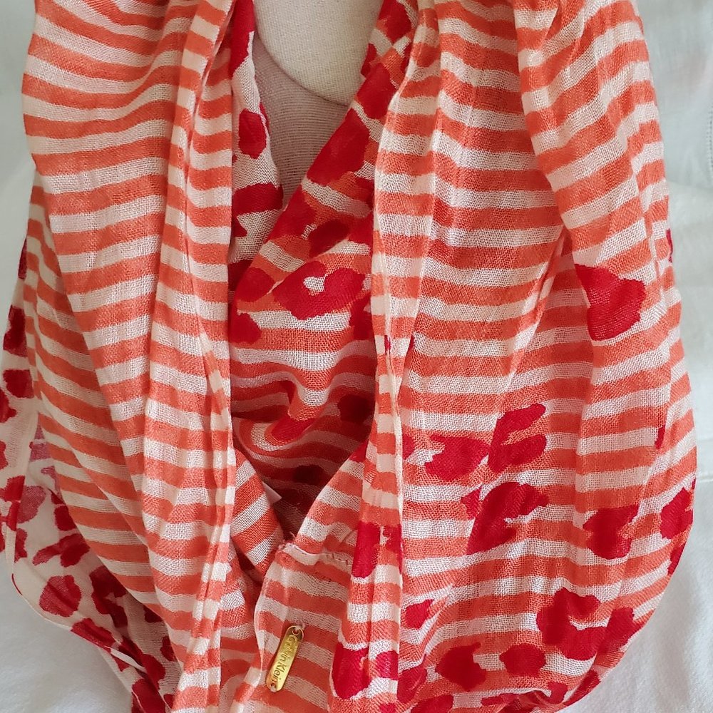Calvin Klein Infinity Scarf Red Leopard + Stripes - Picture 3 of 7